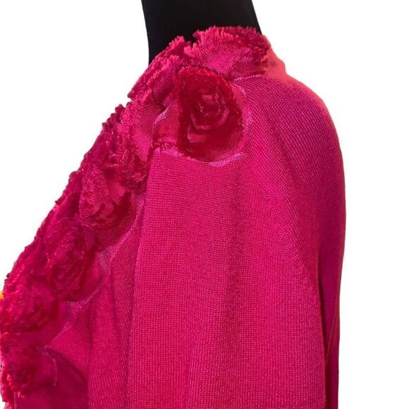 Marisa‎ Christina Pink Cardigan Sweater with Rolled Flower Accent in Size L - Picture 6 of 14